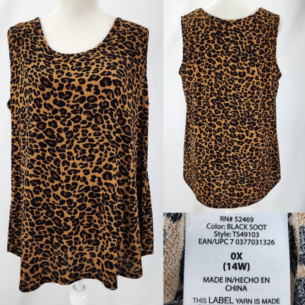 Time And Tru Plus Womens 0X 14W Scoop Neck Swing Tank Top Leopard Animal Print
